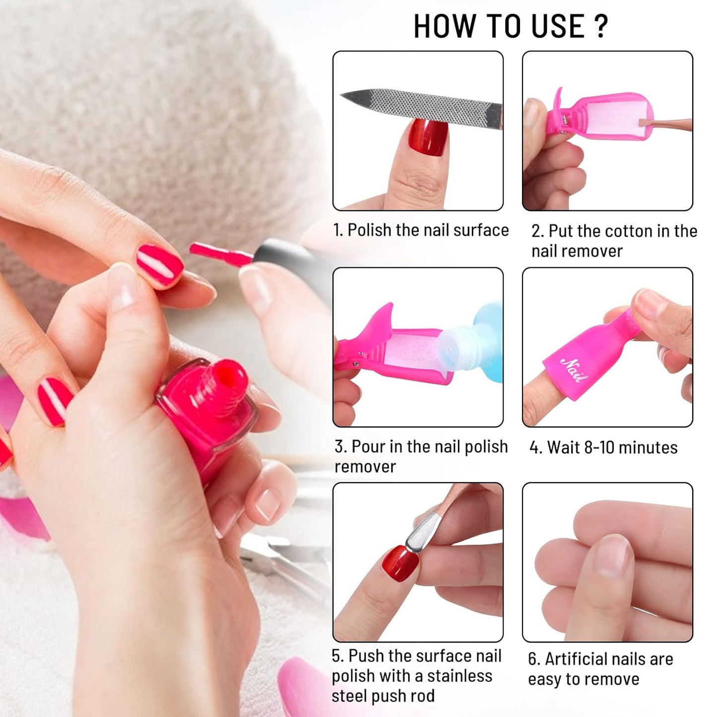 (black) 10Pcs Plastic Acrylic Nail Art Soak Off Cap Clip UV Gel Polish Remover Wrap Tool Gel Nail Polish Remover Clips for Fingernail Removal Soak Off Clips Wrap Cleaner Cap Clip