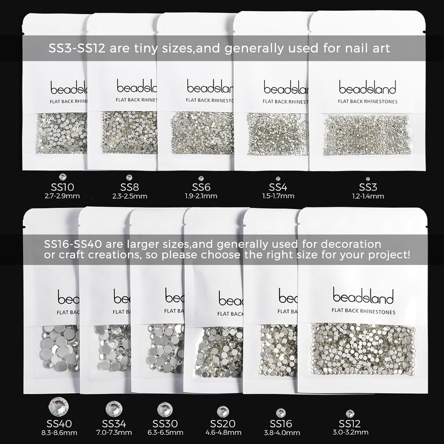 beadsland Flat Back Crystal Rhinestones Round Gems for Nail Art and Craft Glue Fix,Montana, (1.9-2.0mm) SS6/1440pcs