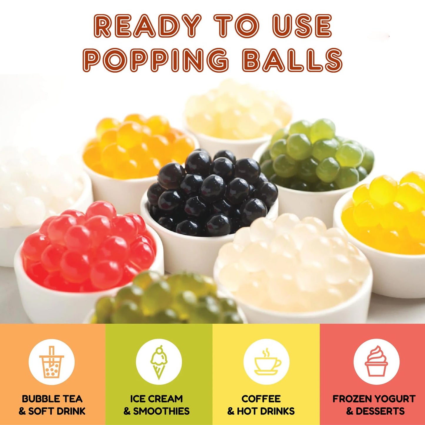 Fanale Peach Popping Boba Pearls, Vegan, Non GMO, Gluten Free, Fat Free, Perfect for Bubble Tea, Smoothies, Ice Cream, Desserts, and Beverages.