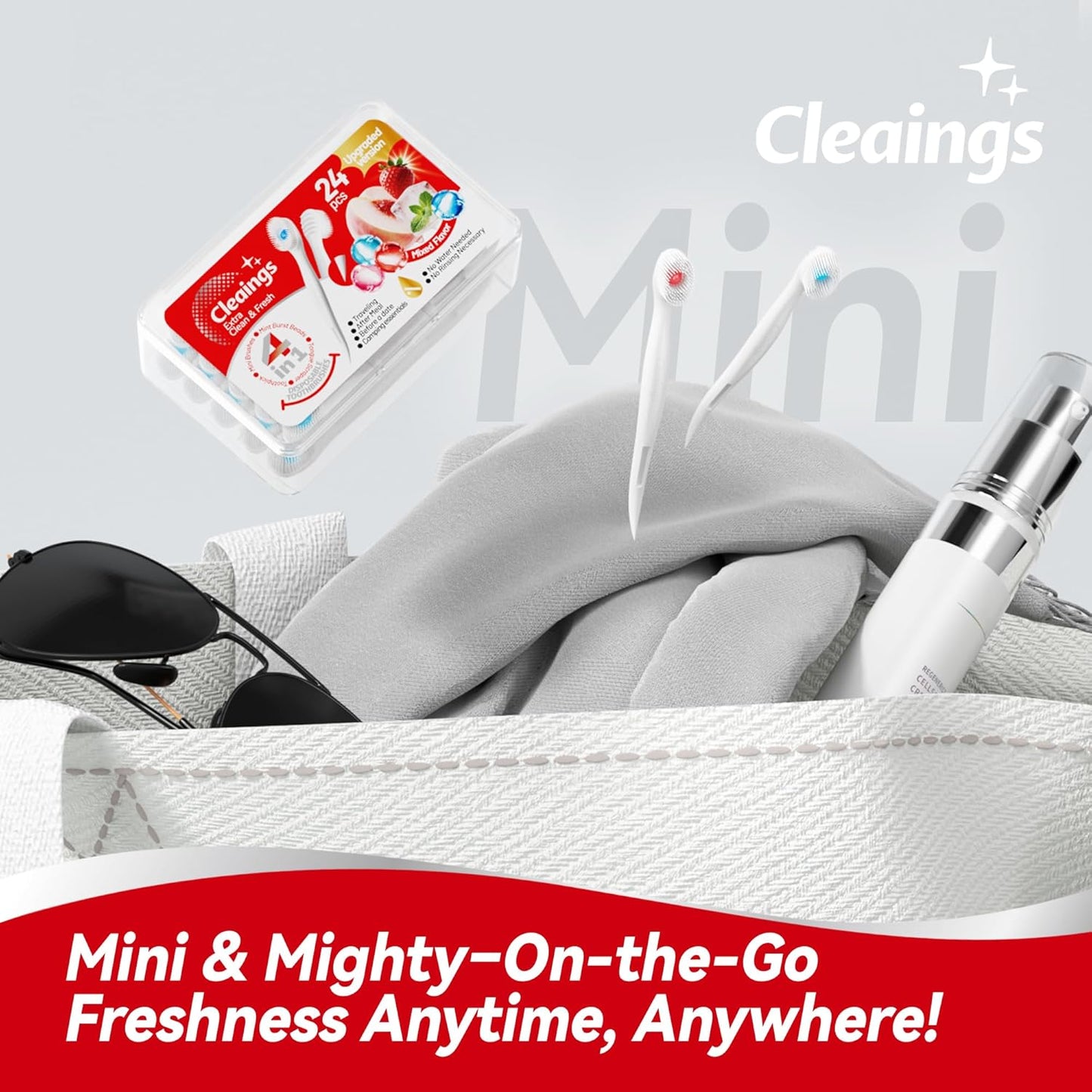 cleaings® Mini Disposable Toothbrush Set with Toothpaste – Travel Essentials, Portable Toothbrush for Women & Men, Camping, Road Trip, Vacation, 24 Count-Mix Flavor(Pack of 1)