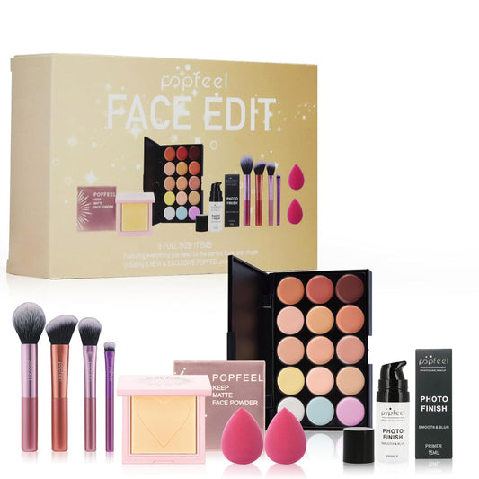 All in One Makeup Kit for Women Full Kit Girls Makeup Gift Sets Xmas Essential Bundle Include Eyeshadow Palette Lipstick Blush Concealer Eyeliner Mascara Foundation Brush Eyebrow Pencil