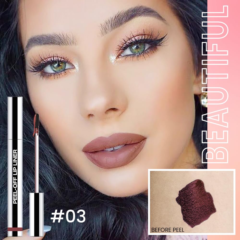 3Pcs Peel Off Matte Lip Gloss Stain-Lip Liner Tattoo with Tweezer, Long Lasting & Waterproof Delicate Peel Off Lip Stain, Transfer-Proof Lip Gloss for All Skin (02+03+06 3Pcs)