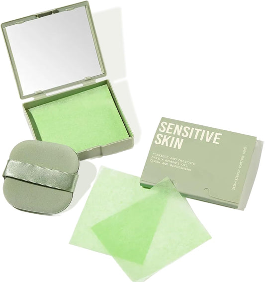 Oil Blotting Sheets for Face Blotting Paper for Oily Skin,Oil Control Film,Face Oil Absorbing Sheets with Makeup Puff and Portable Mirror Case (200 Sheets)