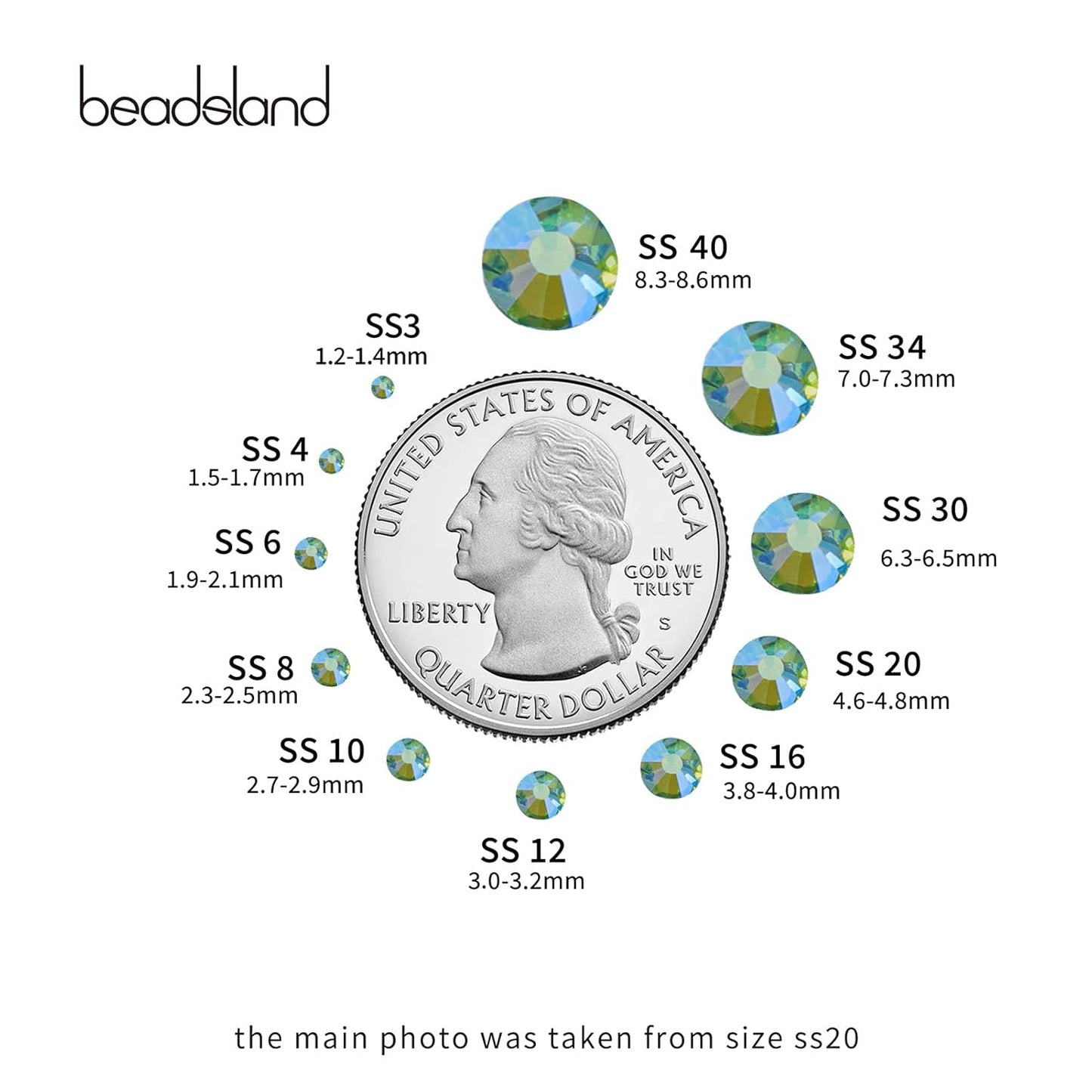 Beadsland 1440 Pieces Flat Back Crystal Rhinestones Round Gems,Peridot AB,SS10,2.7-2.9mm