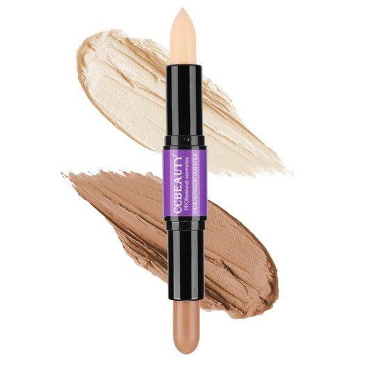 CCbeauty 2-IN-1 Matte Contour Stick,Cream Dual Highlight Concealer Stick, Highlighting & Contouring Kit, Bronzer Highlighter Sticks for Face Shaping Makeup, Long Lasting & Waterproof