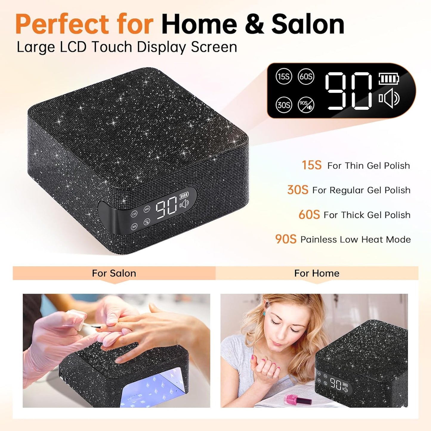 Cordless UV Nail Lamp for Gel Polish 96W,Rechargeable LED Nail Light Professional Nail Dryer with 4 Timer Setting,Touch Control & Auto Sensor,Fast Curing lamp for Salon & Home