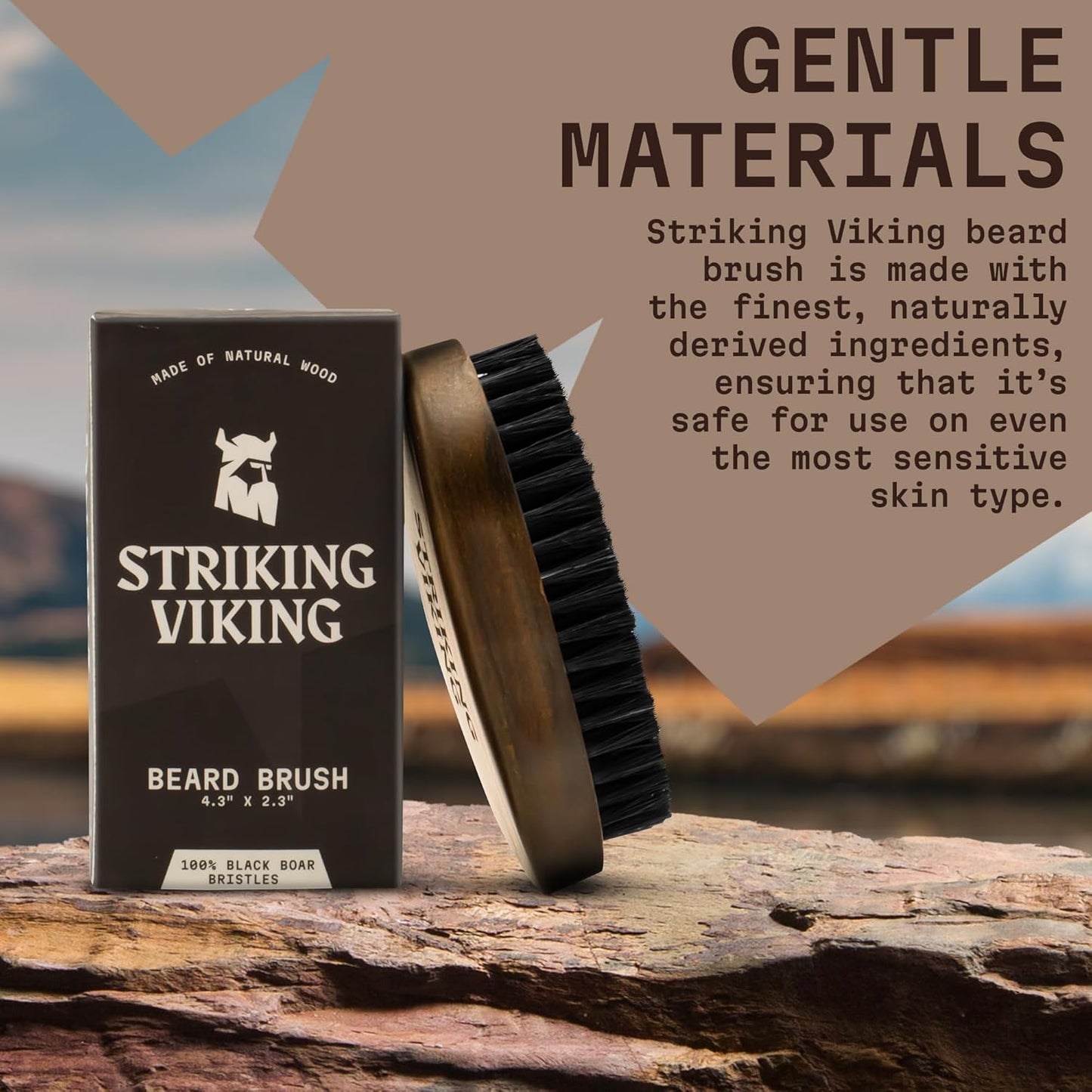 Striking Viking Beard Brush for Men - 4.3-Inch Beech Wood Handle, Brown - Boar Bristle Beard Brush, Travel Size Detangler & Static Reducer